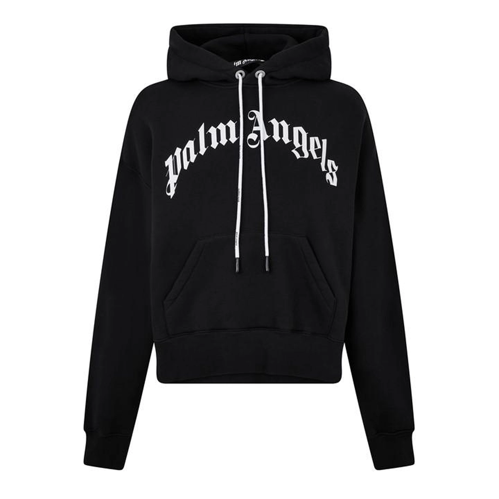 Palm Angels Curved Logo Hoodie - Black